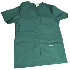 Cherokee Unisex Scrub Top Medium Short Sleeve Pullover Pockets Forest Green